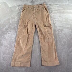 American Eagle Women's Pants Super Hi Rise Baggy Wide Leg Cargo Corduroy 8 Tan